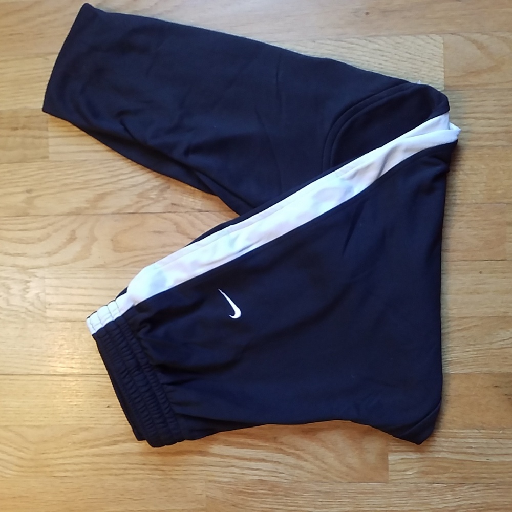 NIKE ATHLETIC PANTS L(14-16) Black Unisex White Side Stripe ZIP ankle